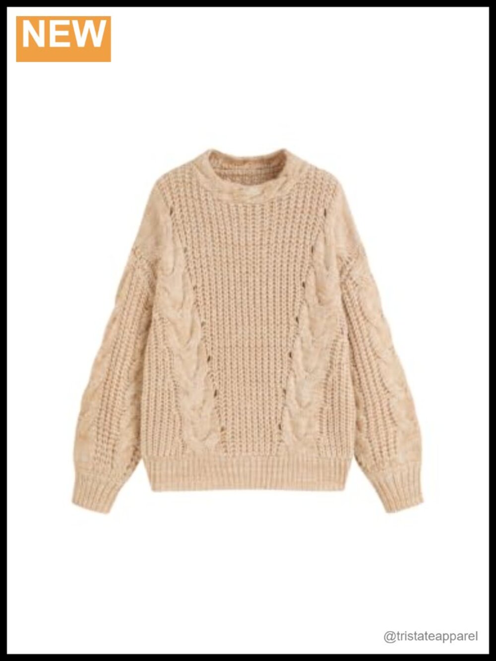 Oversized Cable Knit Sweater Drop Shoulder Crew Neck Chunky Acrylic Fall